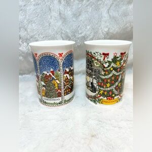 (2) DUNOON CERAMICS CHRISTMAS COFFEE MUGS CUPS SUE SCULLARD BONE CHINA ENGLAND